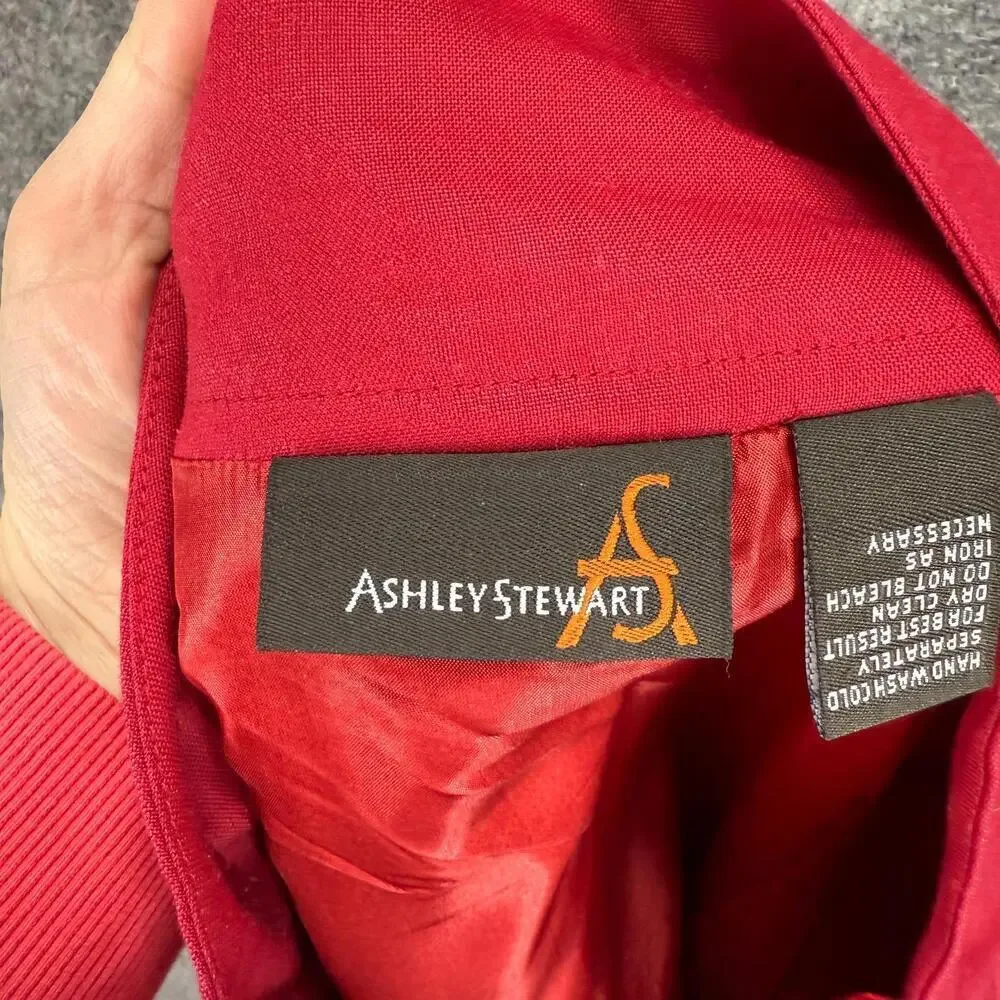 Ashley Stewart Skirt Women 1X Plus Red A-Line Midi Zipper Mid Rise Linen Lined